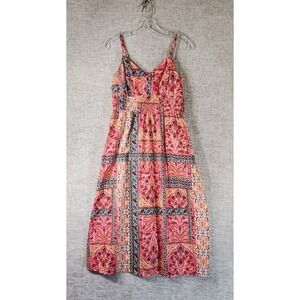 Old Navy Midi Sundress Womens S Pink Red Floral Cotton Smocked Travel EUC